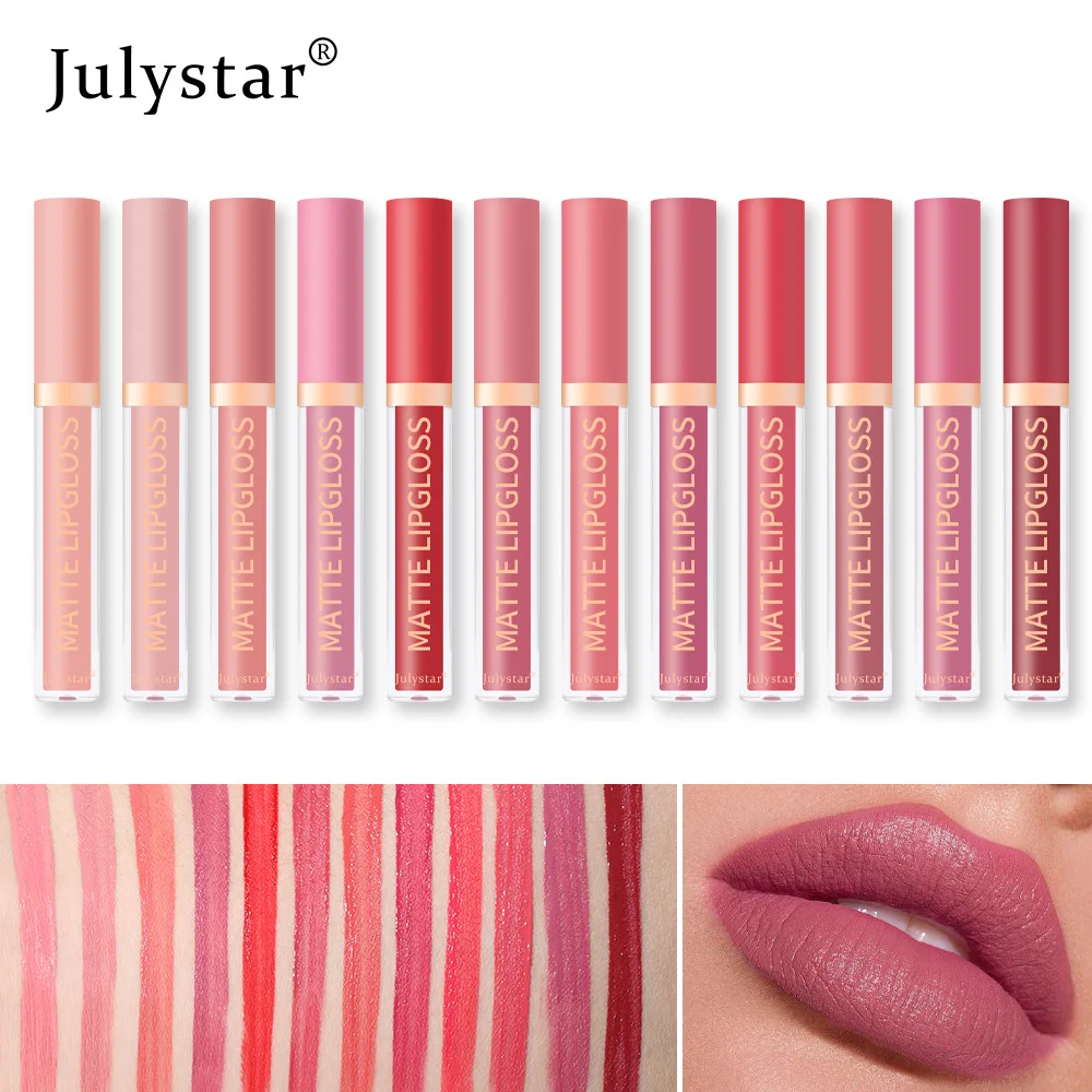 Julystar 12 Kleur Lippenstift Lip Glazuur Rood Fluwelen Lippenstift Vrouwen Make-Up Lipgloss Matte Vloeibare Lippenstift Party Dagelijkse Cosmetica