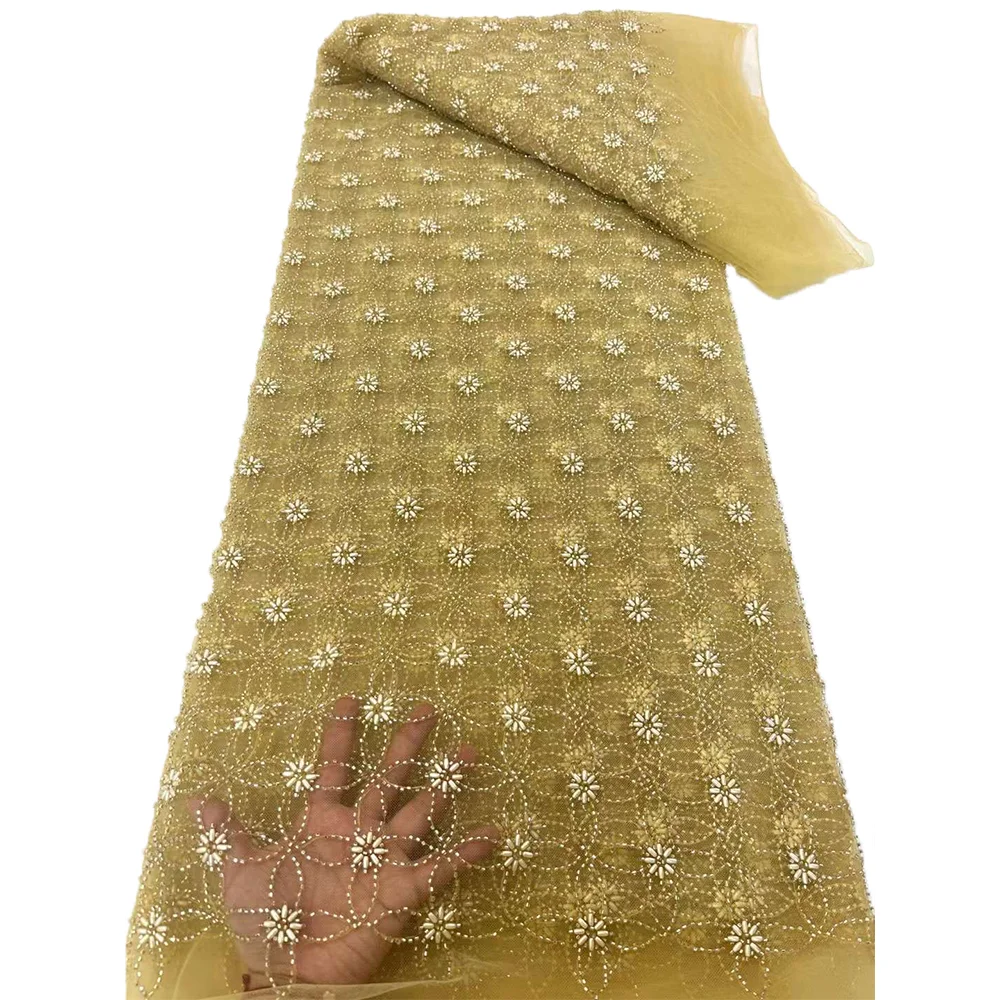 

African Dye Beaded Lace Fabrics for Wedding Dress Party French Tulle Beads Net Groom Lace 2024High Quality Nigerian Luxury Laces
