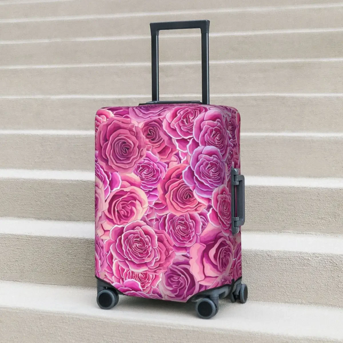 Roses Floral Suitcase Cover Pink Flowers Print Travel Protection Vacation Practical Luggage Accesories