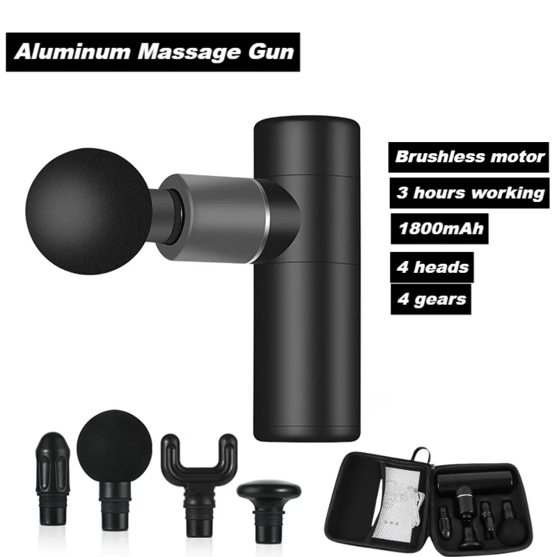 

4 Heads 4 Gears Brushless Aluminum Housing Professinal Bally Total Fitness Massage Gun Long Standby Mini Bobbito Massage Gun