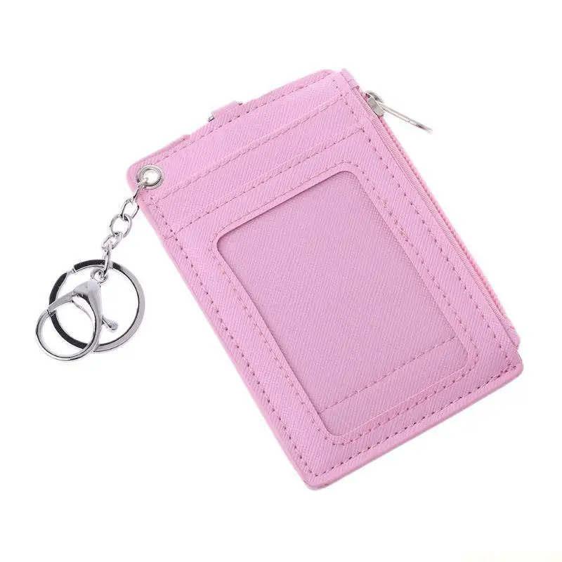 

X90D Portable Leather Business Credit Badge Holder Coin Purse Wallet Keychain