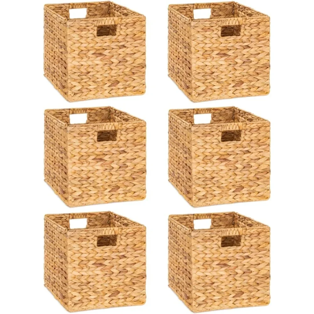 

10.5 x 10.5in Wicker Storage Baskets for Shelves, Water Hyacinth Storage Baskets, Woven Baskets for Storage, Wicker Storage