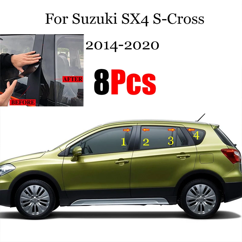 

8PCS Polished Pillar Posts Gloss Black Fit For Suzuki SX4 S-Cross 2014 - 2020 Window Trim Cover BC Column Sticker