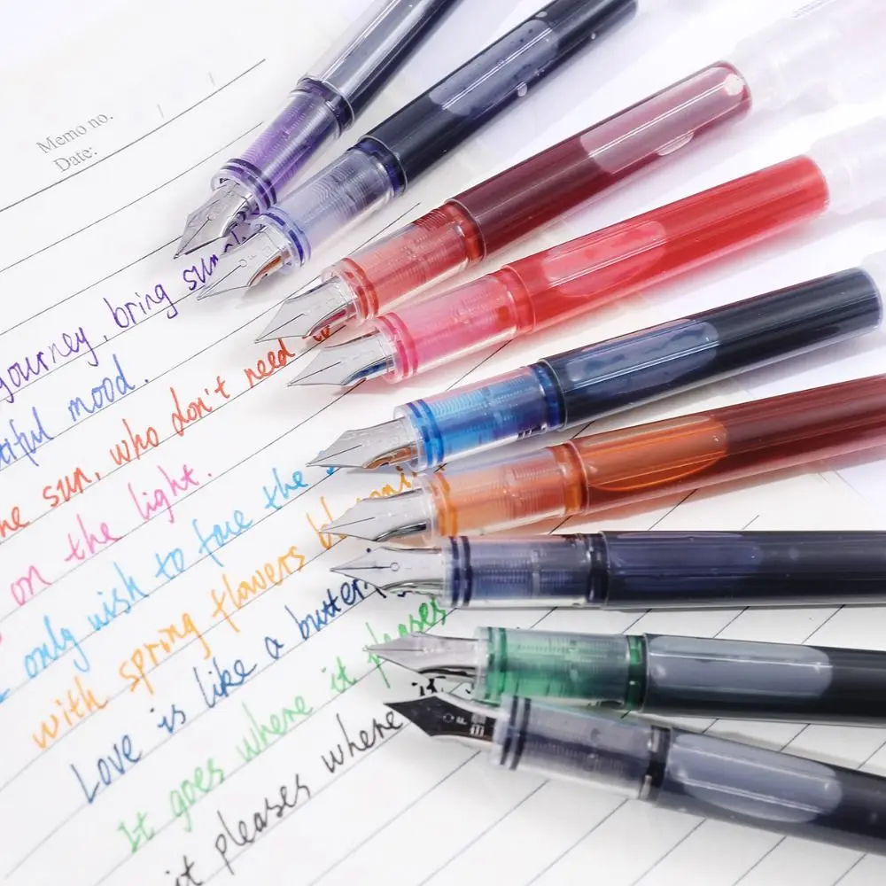 

Fashion Large Capacity Fountain Pen Quick-Drying F Nib Writing Ink Pens 8 Colors Stationery Straight Liquid Pen School Supplies