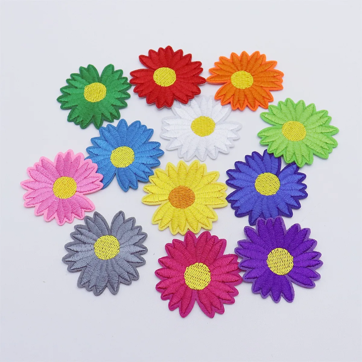 12pcs 50mm Sunflower Patches Multi Mixed Iron On Embroidered Daisy Flower Badge Sticker For DIY Clothes Sewing Accessories