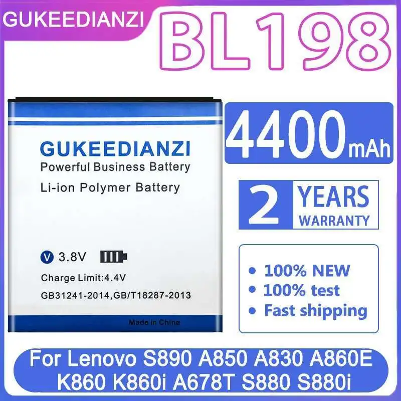 

Mobile Phone Battery BL198 Premium Replacement 4400Mah For Lenovo S890 A850 A830 A860E K860 K860i A678T S880 S880i