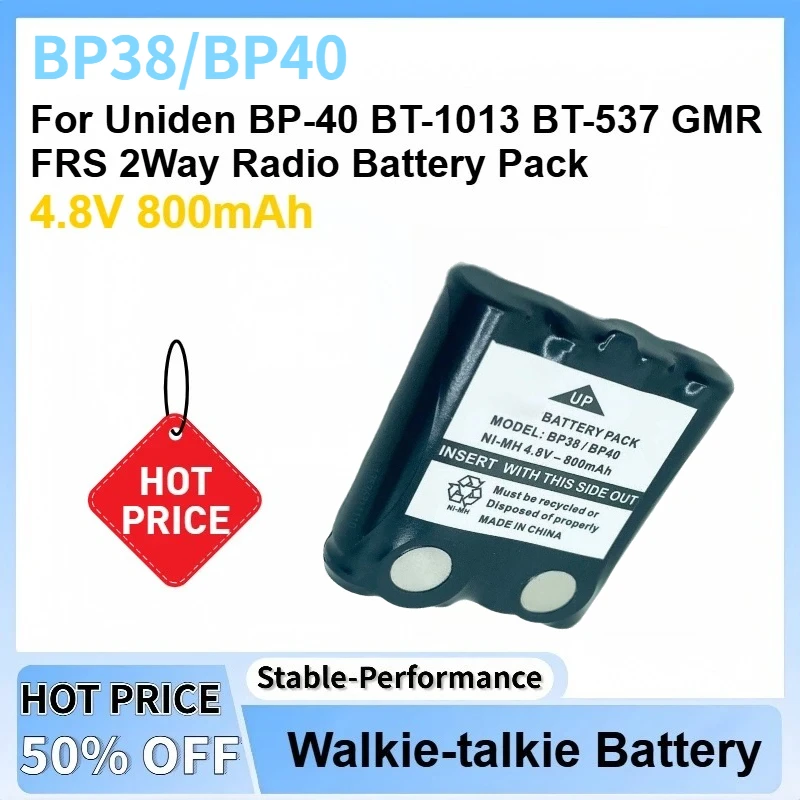Newest 4.8V 800mAh BP38/BP40 NI-MH Rechargeable Battery for Uniden BT-1013 BT-537 GMR FRS 2Way Radio Replacement Battery Pack