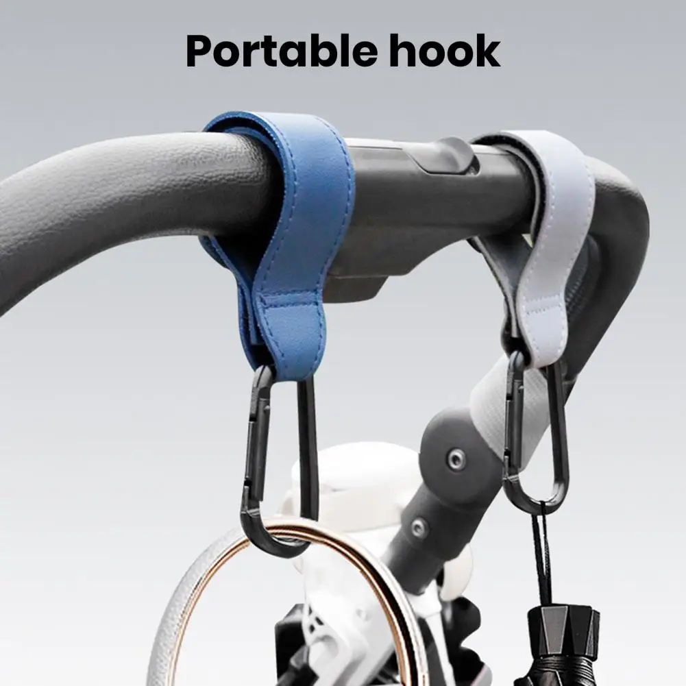 

Fastener Tape Hook Pram Clip Baby Stroller Hook Set with Faux Leather Fastener Tape Diaper Bag Hanger Grocery Shopping for Prams