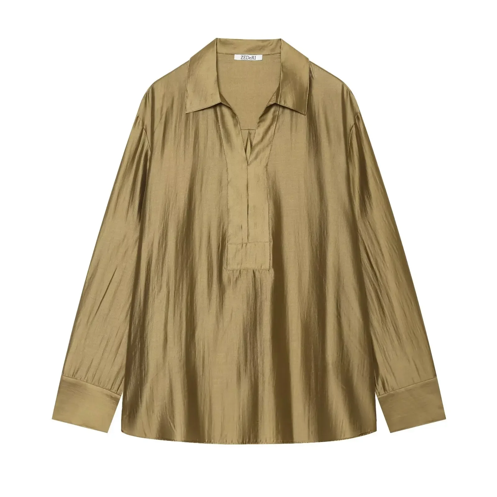 Fashion Satin Women Blouses Spring Autumn Female Lapel Collar Long‑Sleeve Loose Pullover Shirt Lady Daily OL Elegant Blouses Top