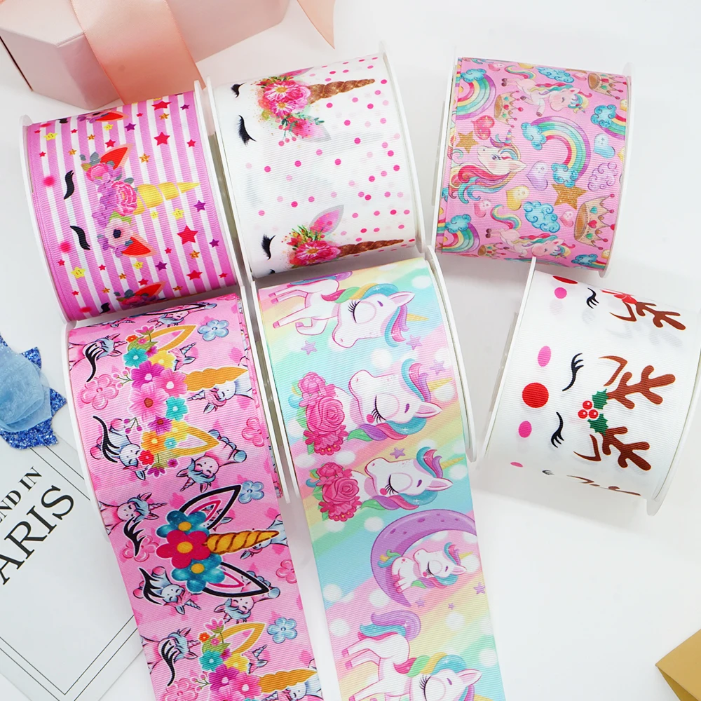 

DIY Cartoon Unicorn Printed Grosgrain Ribbon For Craft Supplies Sewing Accessories 5 Yards, Planar Resins 10 Pieces. 58577