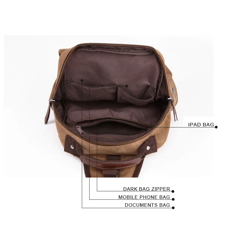 New Canvas Bag Men Bag Retro Shoulder Solid Color Zipper Single Root Double Root Vertical Section Square Menus Diagonal Package