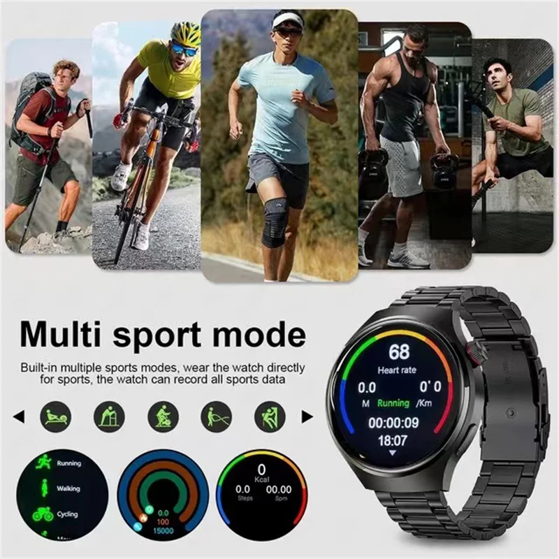 For XIAOMI HUAWEI GT4 Pro GPS NFC Smart Watch AMOLED Screen Heart rate Bluetooth Call IP68 Waterproof Man Smartwatch 2024 New