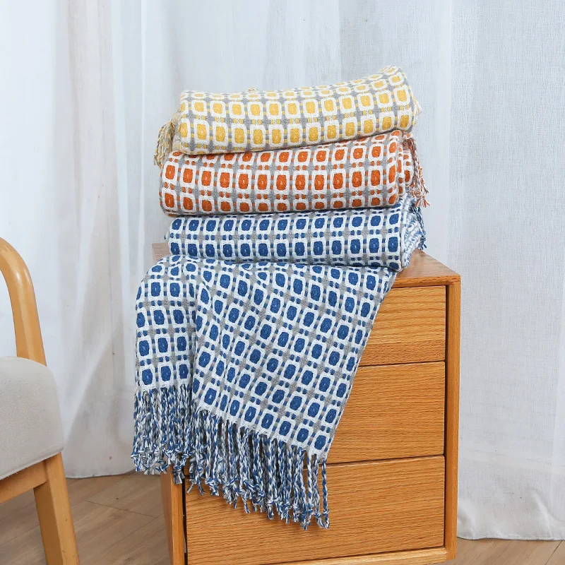 Sofa Knitted Blanket Office Warm Nap Blanket Air Conditioning Blanket Bed Cover Blanket Plaid Scarf Shawl with Tassel