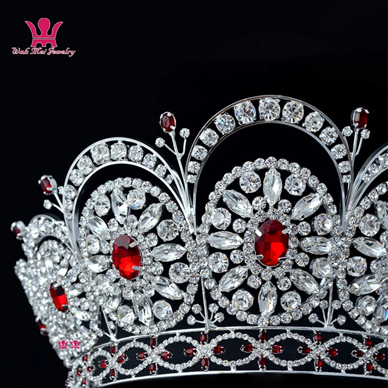 Mo249 High Grade Crowns Round Circles Red Stone Mixing Hand Made Hairdress adjustable Headband  Miss Universe Pageant Crown