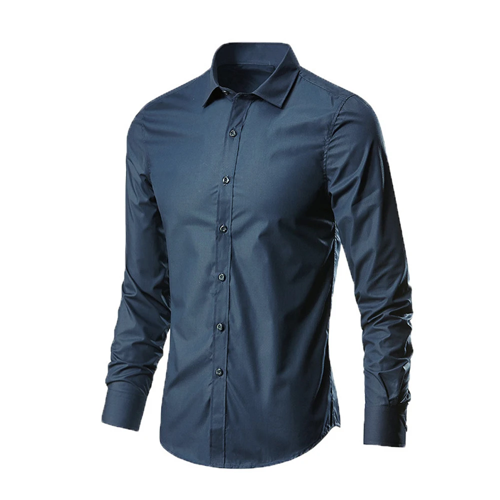 Men's Business Classic Shirts Slim Fit Long-Sleeve Solid Color Single Breasted Causal Formal Social Shirt Male Clothing