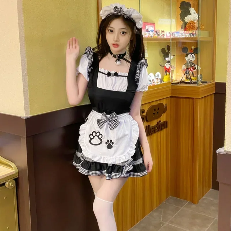 Lolita Cat Girl Anime Maid Uniform for Women, Halloween Cosplay, Party fur s, Japanese Sweet Plaid Waitress, Princess Maid Outfit, 5XL