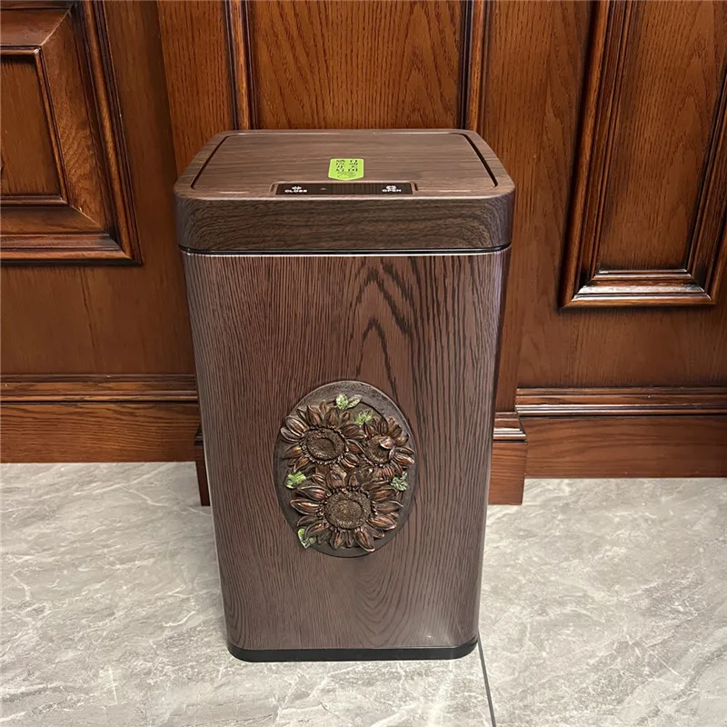 Induction trash can intelligent automatic electric cover new Chinese home living room creative high-end Chinese American retro