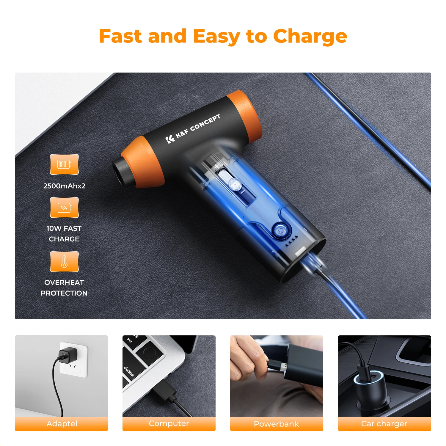 K&F Concept Electric Air Duster Cordless Compressed Air Blower Suction untuk Komputer, PC, Keyboard Laptop, Mobil, Pembersih Debu Kamera