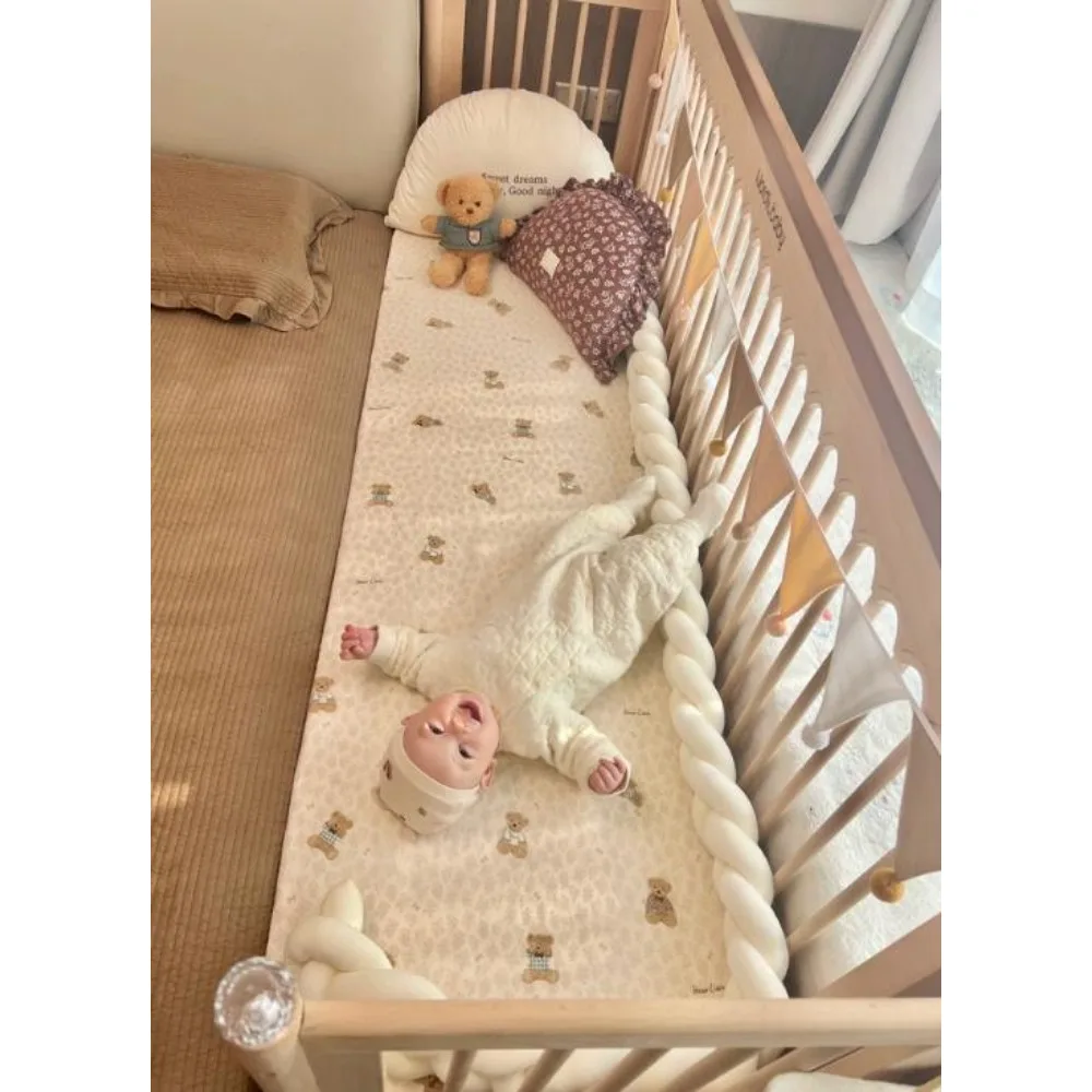 130 70CM Breathable Cotton Fitted Crib Sheets Soft Mattress Cover Solid Color Baby Bedding Set Infant Bed Sheet for Crib