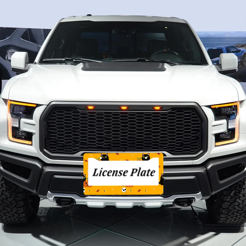 1 pezzo arancione colorato gatto zucca di Halloween modello 2 fori telaio targa, materiale in alluminio, 6x12 pollici, con kit viti, F