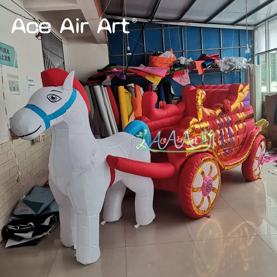 Incredibile carrozza gonfiabile personalizzata con cavallo, regalo di compleanno per ragazze per decorazioni per feste/per paradiso per bambini, prodotto in Cina