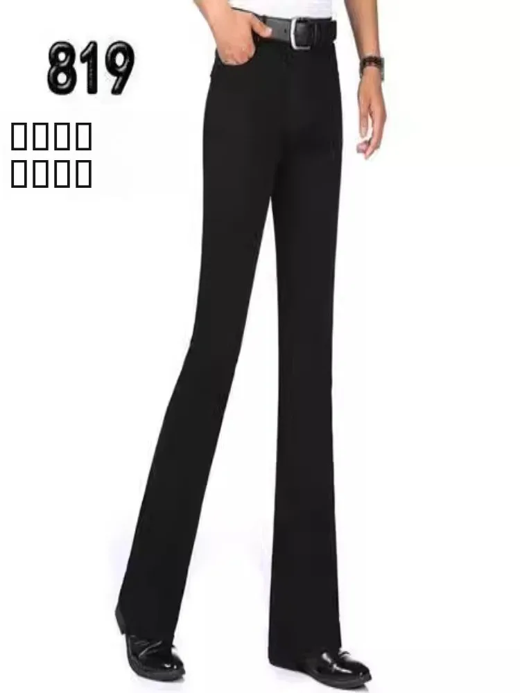 

Мужские джинсы-клеш с высокой талией, облегающие, для весны и лета, повседневные, деловые, длинные брюки