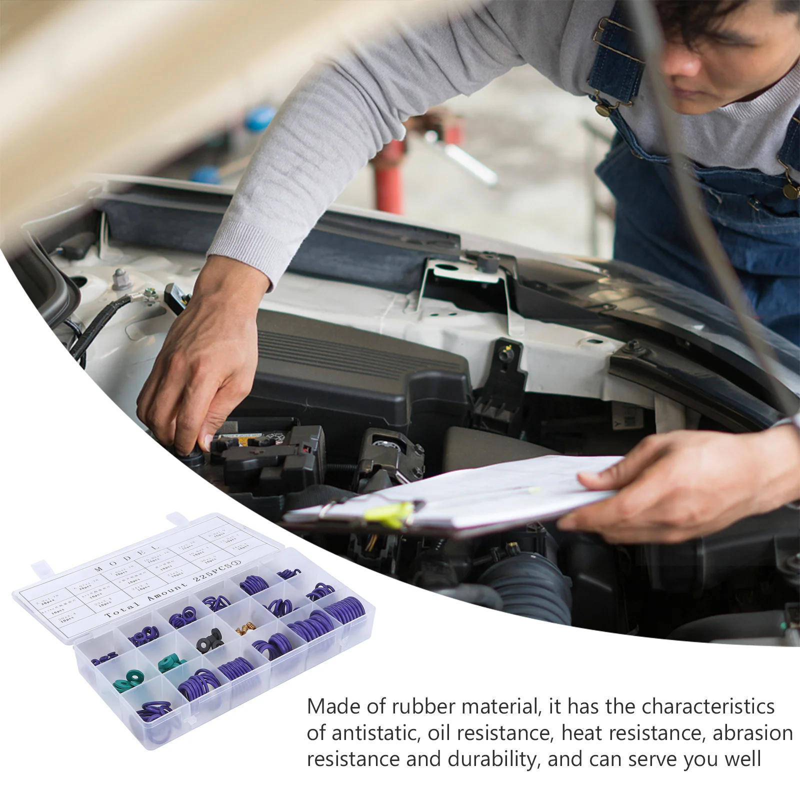 

225Pcs Rubber Seal Gasket Assortment Kit O-Ring Sealing Rings for Auto Compressor Repair Accessories Gasket Assortment Kit