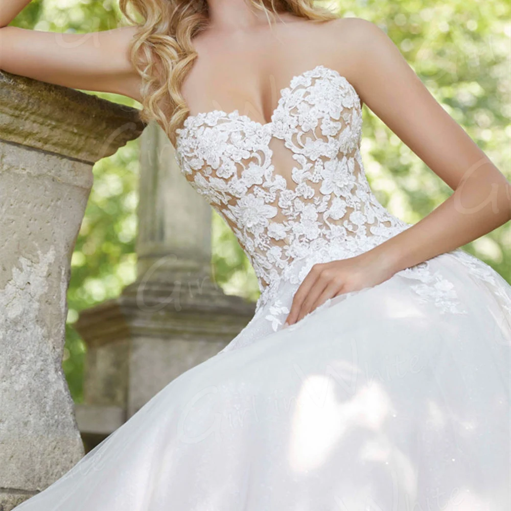 Robe De mariée ligne a sans manches, avec des Appliques en dentelle, blanche, col en cœur