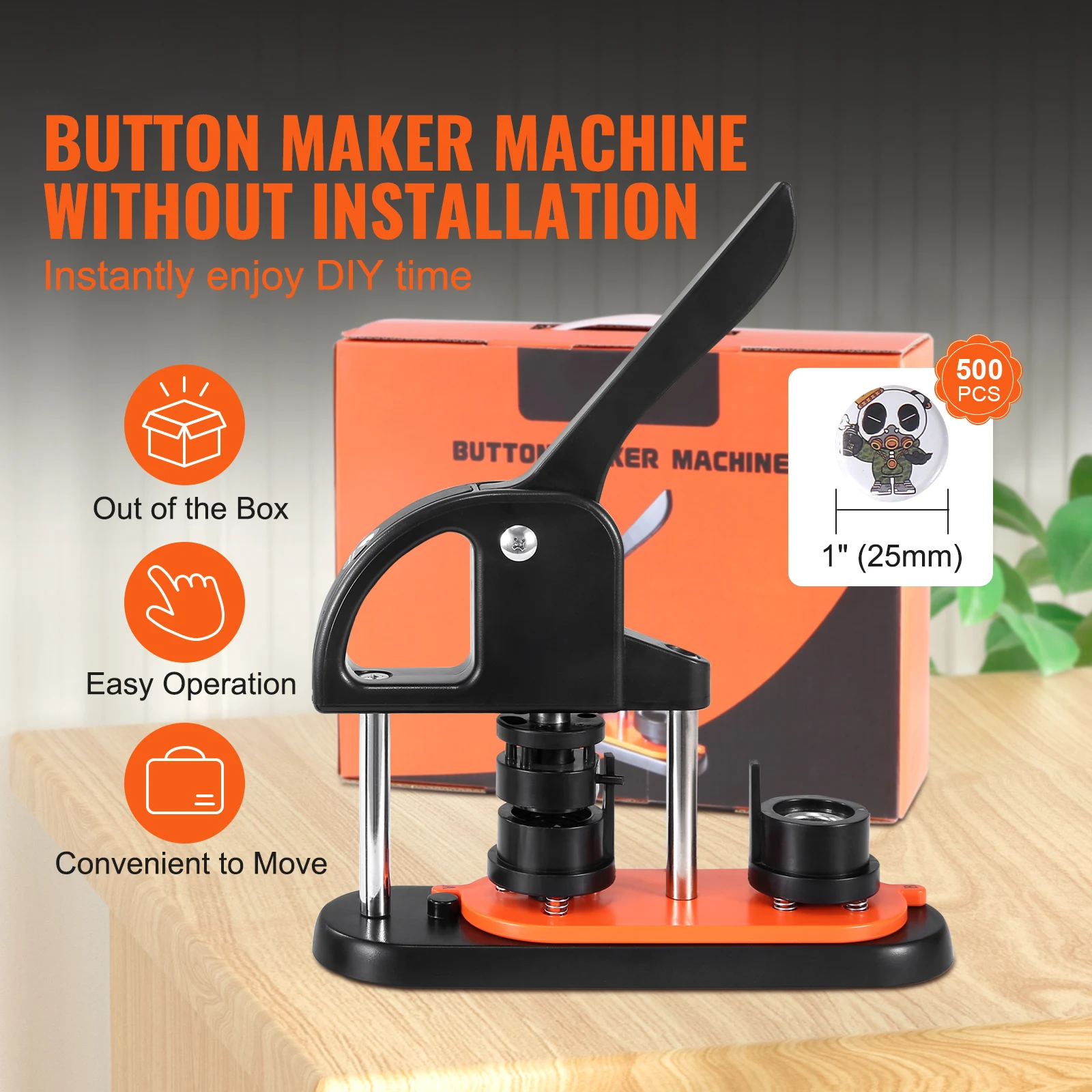 Button Maker Machine, 0.98 inch/25mm Pin Maker with 500pcs Button Parts, Button Maker with Panda Magic Book, Ergonomic Arc Handle Punch Press Kit, Designed for Children DIY Gifts and Christmas
