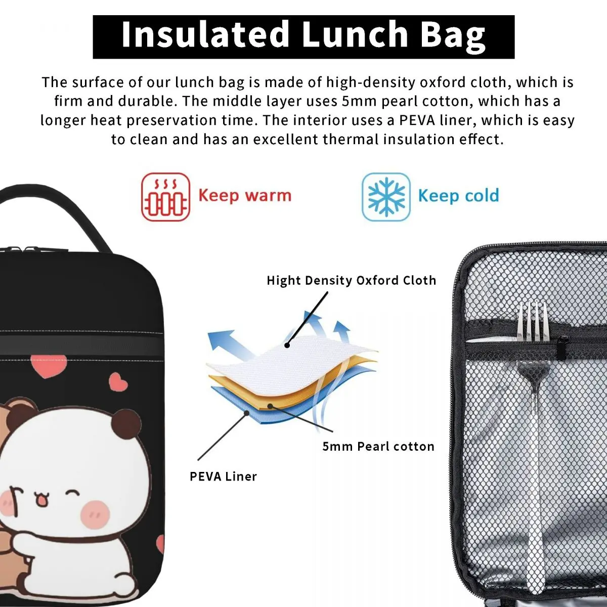 Bear And Panda Bubu Dudu Balloon Insulated Lunch Bag for Women Kids Portable Food Boxes Thermal Lunch Box Tote