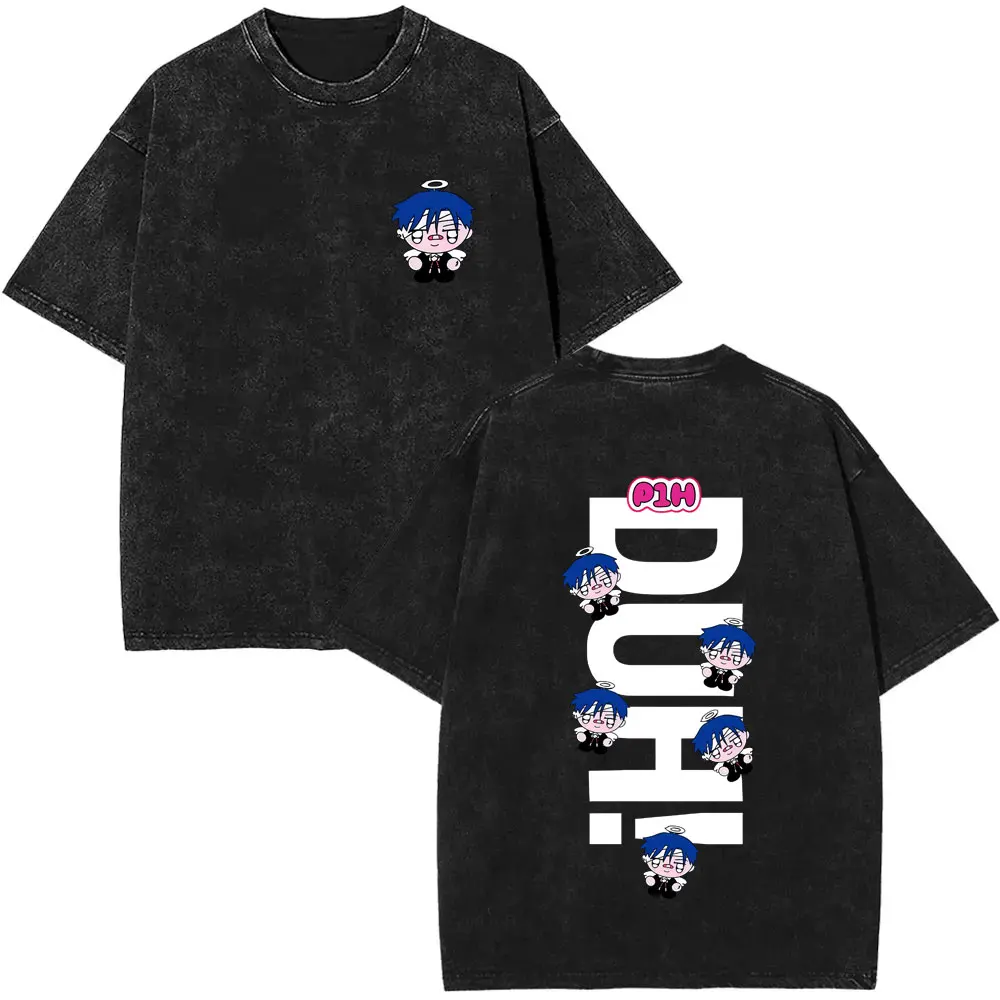

Korean Kpop P1Harmony 2025 DUH Cartoon Style Vintage Washed T-shirt Cat Funny Meme Tshirt Men Women Fashion Oversized T Shirts