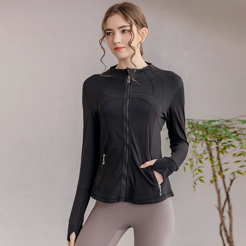 Female Running Jacket Yoga Clothes Sports Workout Clothes Tops Long-sleeved Running Zipper Quick-drying Outside Set for Women