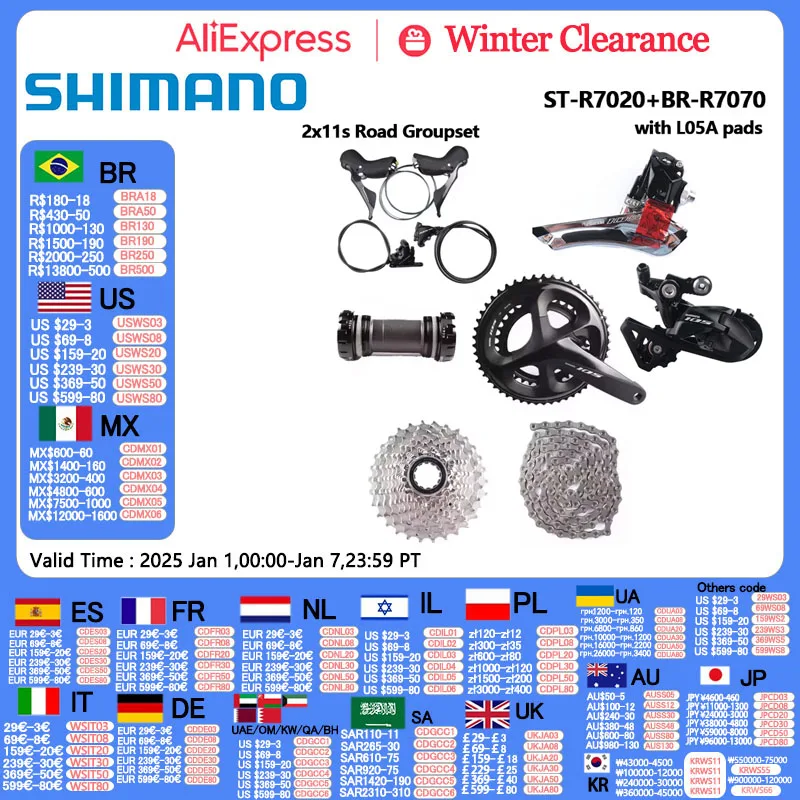 SHIMANO 105 R7020 2x11 Speed Hydraulic Groupset R7020 R7070 Road Bike Bicycle Kit Groupset Original Shimano Set