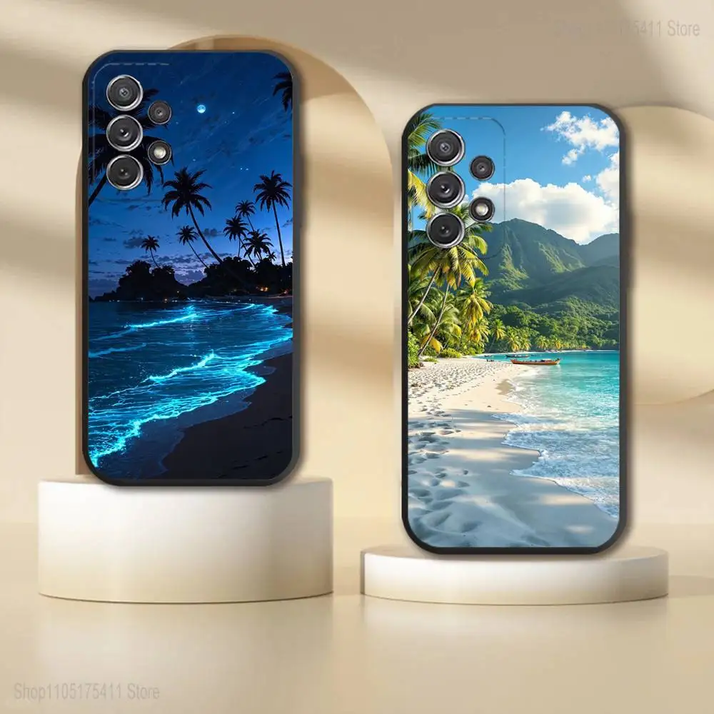 

Sea Palm Trees Beach Phone Case For Samsung S 25,24,23,22,30,21,10,9,Ultra,Plus,Lite,FE,4,5G Black Soft Case