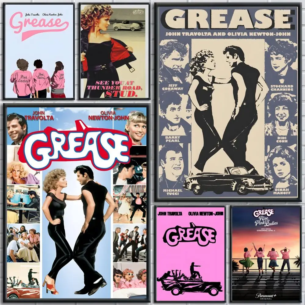 G-GREASE-Vintage Movie Painting Calligraphy Wall Art Canvas Poster Premium Home Decor Print for Living Room Bedroom