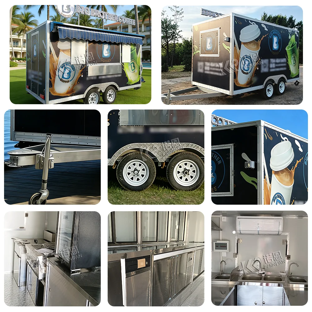 Custom Restaurant Barbecue Mobile Food Truck with Full Kitchen and Bar for Coffee Shop Bakery Kitchen Food Truck Hot Dog Cart