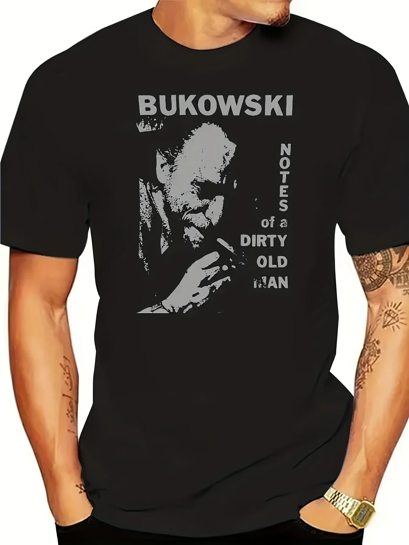 Heavyweight Vintage Charles Bukowski T-Shirt Iconic Poet Writer Name Print Men & Women Graphic Short Sleeve Men's T-shirts