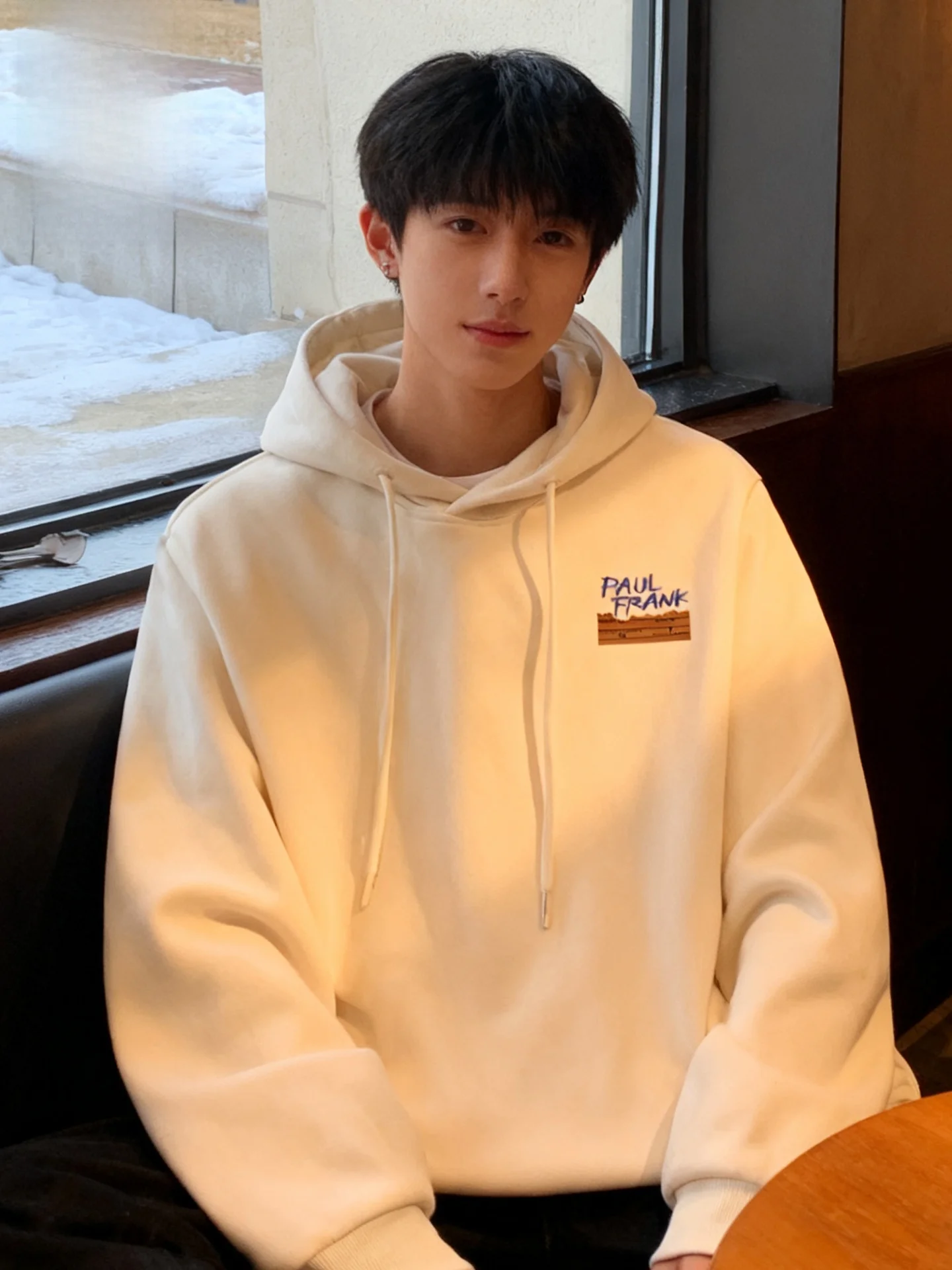 

Thiened Fce Hoodie Youth Casual Outerwear Winter New Sle Big Mouth Monkey Print Long Sve Sweatirt