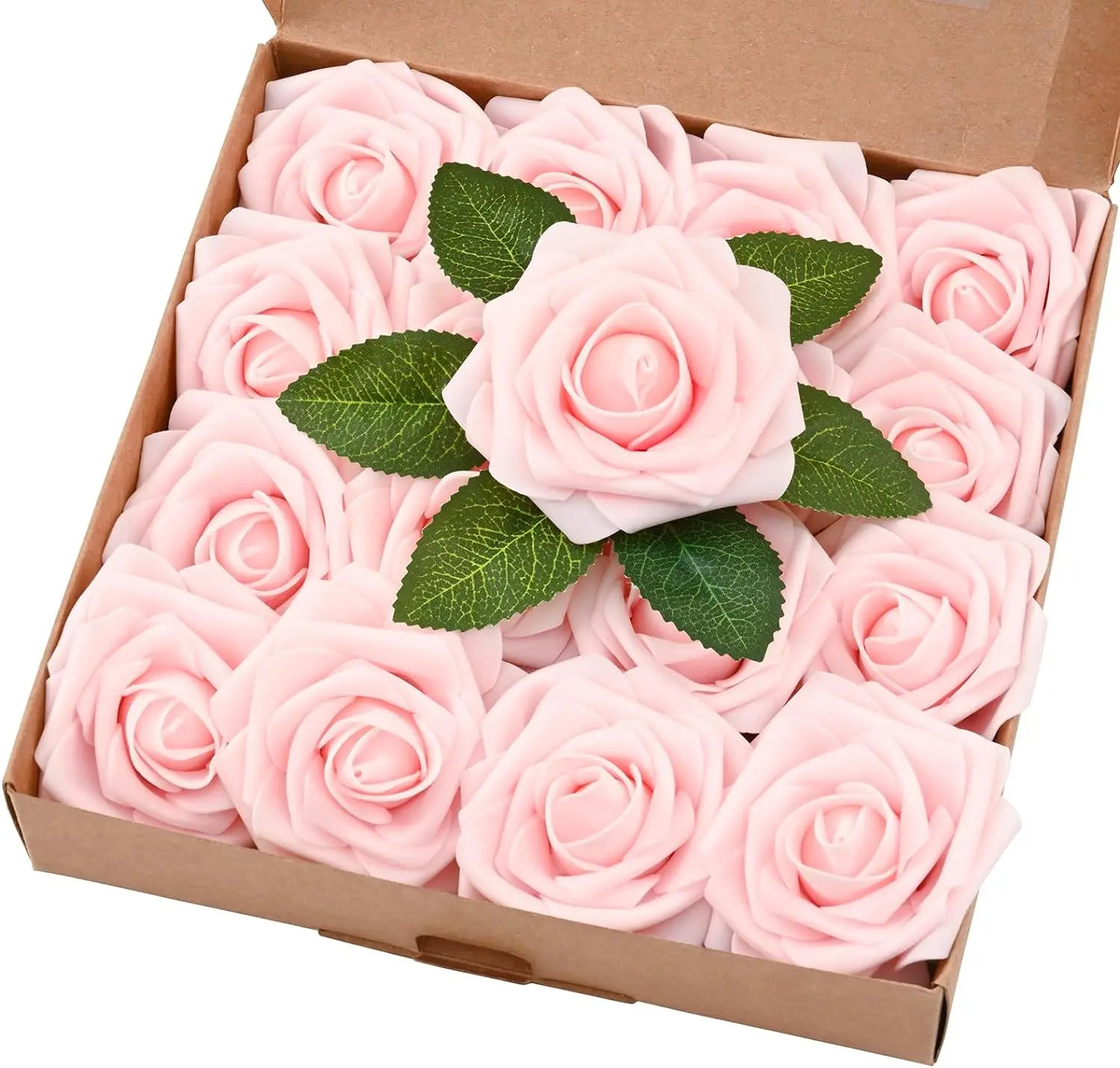 

BLEUM CADE 16Pcs Artificial Flowers Fake Roses with Stems, Pink Boxed Foam Roses for DIY Bouquets Centerpieces Wedding r