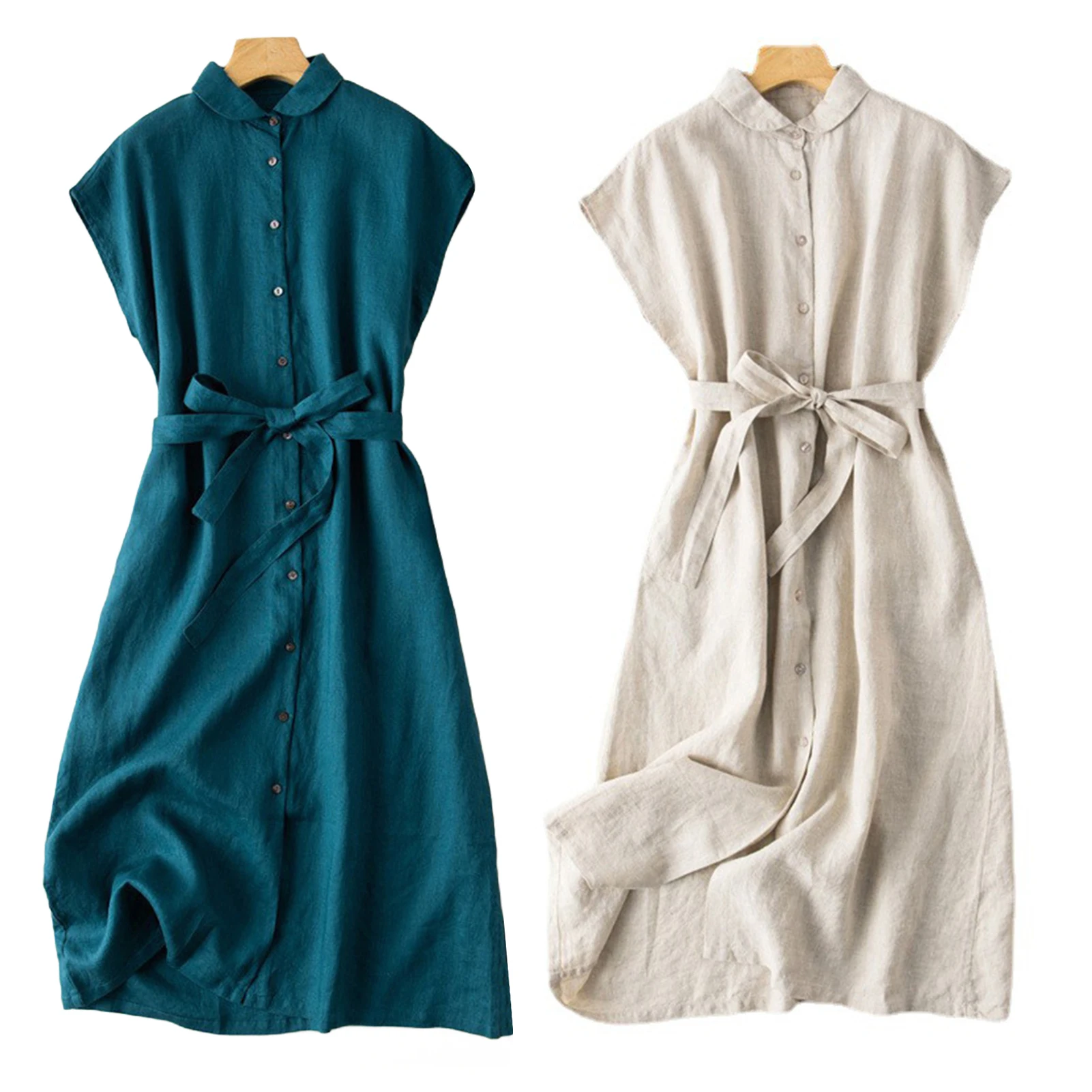 花柄の刺繍入りビーチドレス,半袖,ラウンドカラー,コットンとリネン,自由奔放に生きるスタイル,夏