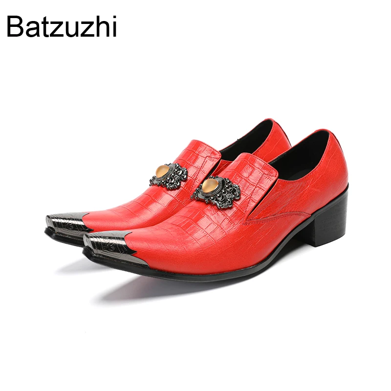 

Batzuzhi Italian Type Men's Shoes with Iron Toe Color Men's Genuine Leather Dress Shoes Slip on 6.5cm Heels Party/business Shoes
