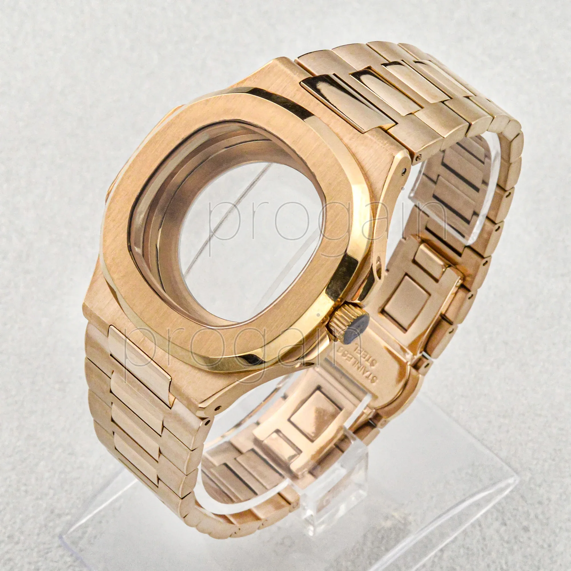 41mm Stainless Steel Watch Case&Strap/Bracelets Rose Gold  Fit Nautilus NH35 Automatic Movement 30.5mm Dial Accessories parts