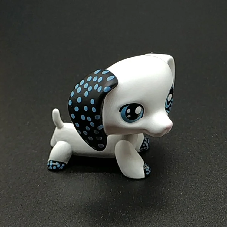 LPS Toys Rare Pet Shop Custom OOAK#406 LPS White Dachshund Dog Blue Dot Black Ear Figure