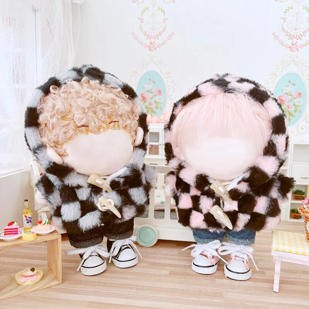 20CM Doll Clothes Plush Fur Coat Cartoon Animal Horn Buckle Overcoat Rabbit Bear Tiger Winter Hairy Outfits For Idol Dolls Toys