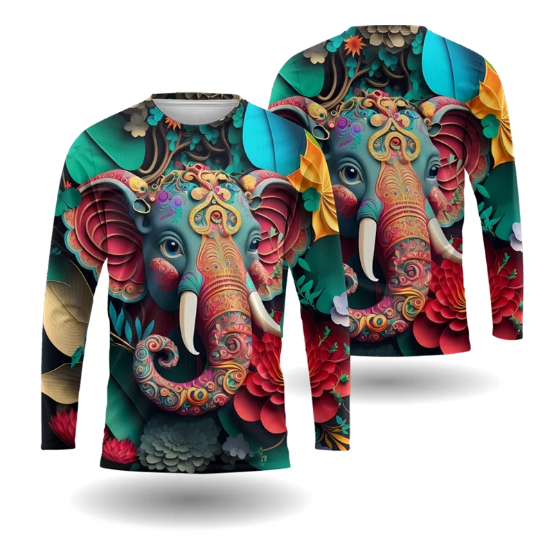 New Fashion New Trend Street Style Animal Elephant 3D Printing Cool T-Shirt Warm Fashion Casual Men's Long Sleeve Round Neck Top
