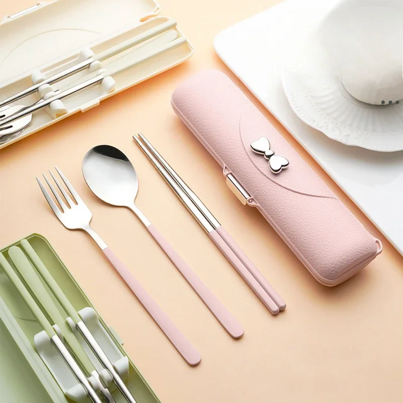 2/3 Pieces Stainless Steel Flatware Portable Reusable Cutlery Set Travel Utensils Set with Case,for Camping and Office