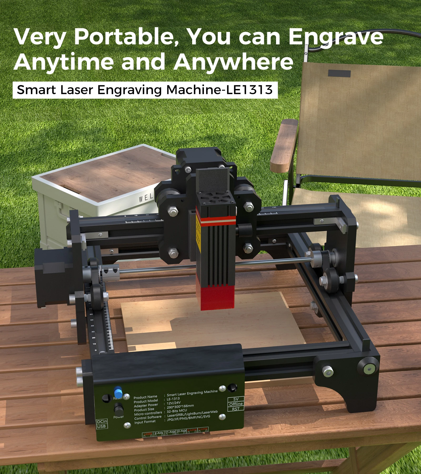 LUNYEE 1313 2.5W Mini Portable Laser Engraver DIY Laser Cut Engraving Machine Engrave Logo Wood Painted Acrylic Glass Leather