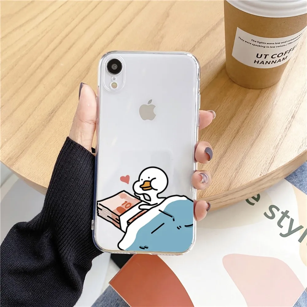 Cute Cartoon Duck Phone Case For Iphone 15 11 13 14 Pro Max 7 8 Plus X Xr Xs Max Se2020 12mini Transparent Cover