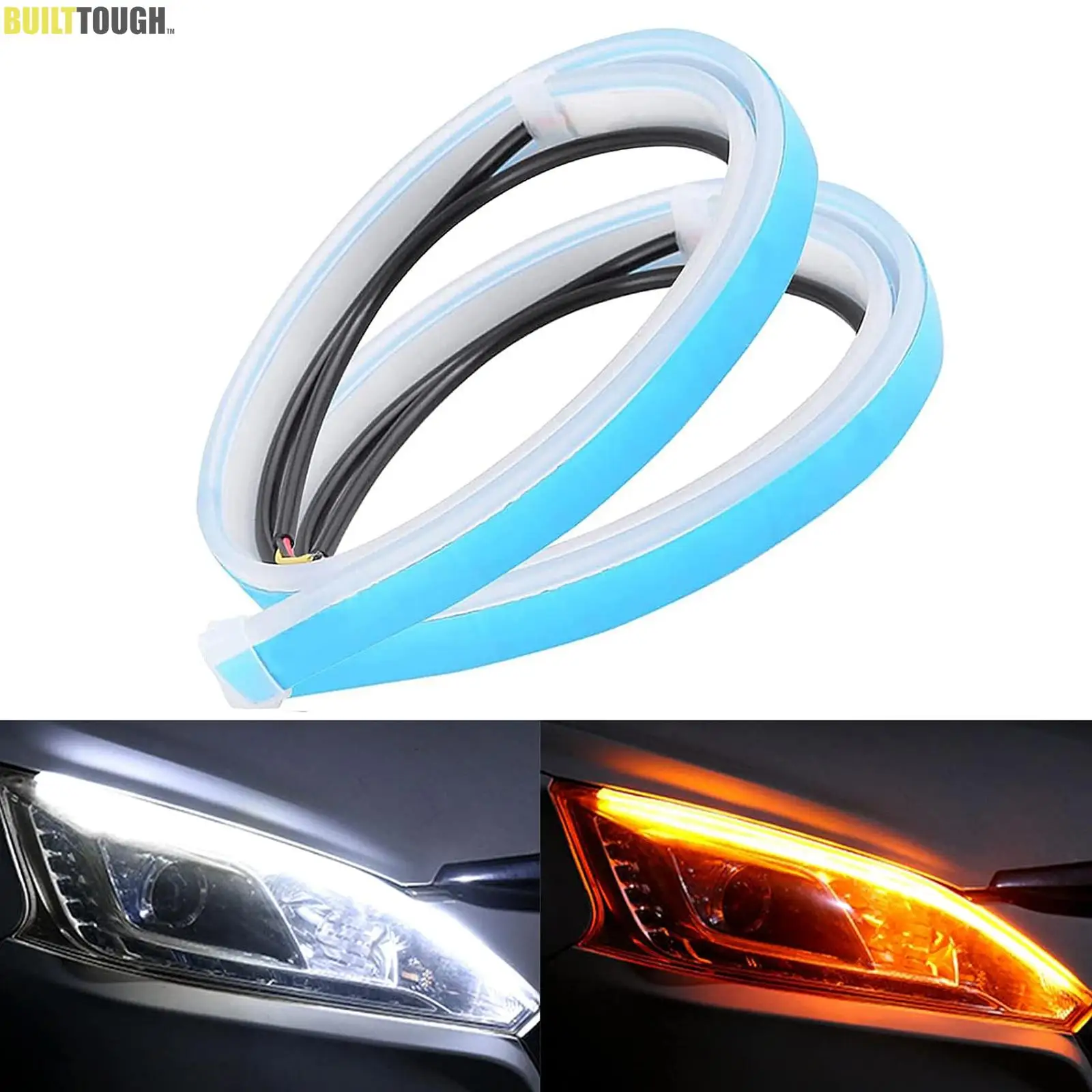 

Car LED Strip Lights Flexible Headlight Strips DRL Light Tube Dual Color Daytime Running Lights Waterproof Neon Turn Signal Lamp
