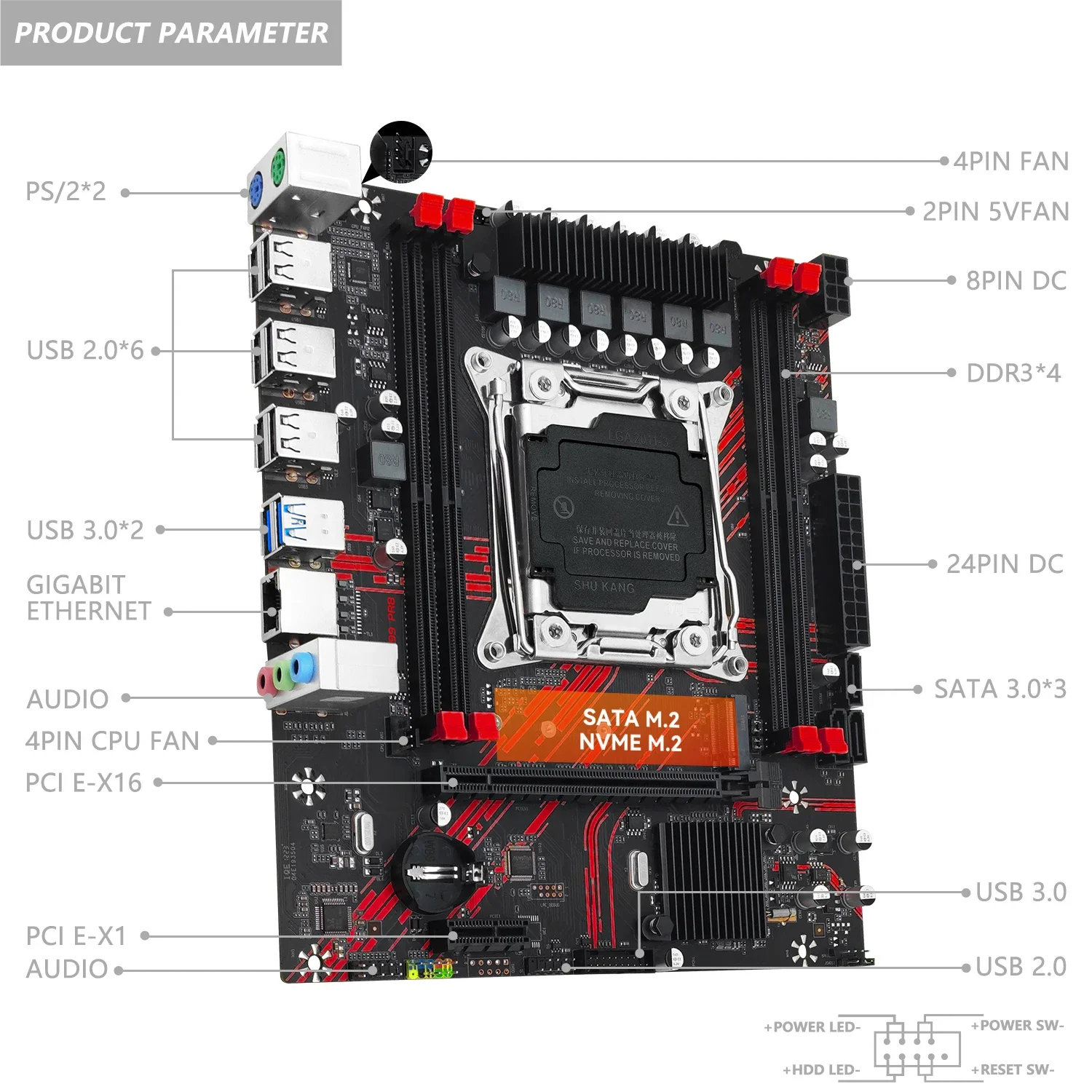 Imagem -05 - Motherboard Grupo Kit Xeon e5 2673 Cpu v3 Processador Lga 20113 Memória Ddr3 2x8gb Suporte Usb 3.0 Nvme Sata M.2 Machinist-x99 Pr8